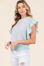Striped Contrast Ruffle Sleeveless Top for Women Woman T Shirts
