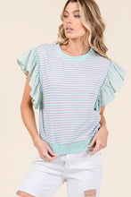 Striped Contrast Ruffle Sleeveless Top for Women Woman T Shirts