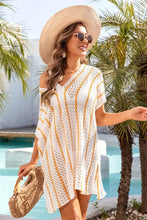 Striped Crochet Swimwear Cover-Up in White Gold or Orange Swimwear Cover-Ups