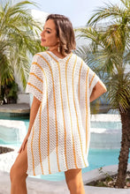 Striped Crochet Swimwear Cover-Up in White Gold or Orange Swimwear Cover-Ups