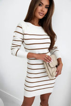 Striped Knit Sweater Dress with Buttons and Long Sleeve Length Woman Sweater Dresses