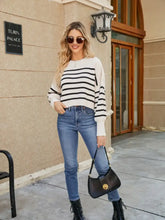 Striped Knit Sweater in Stretchy Acrylic Fabric Long Sleeve Pullover Sweater Pullovers