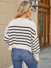 Striped Knit Sweater in Stretchy Acrylic Fabric Long Sleeve Pullover Sweater Pullovers