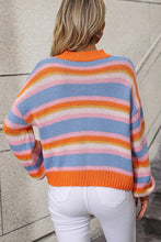 Striped Knit Sweater with Round Neck and Long Sleeve Length Sweater Pullovers