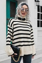 Striped Knit Turtleneck Sweater Long Sleeve Pullover Acrylic Beige Sweater Pullovers