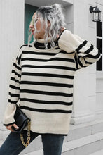 Striped Knit Turtleneck Sweater Long Sleeve Pullover Acrylic Sweater Pullovers