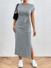 Striped Tie Waist Maxi Dress with Side Slit Maxi Dresses