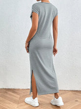 Striped Tie Waist Maxi Dress with Side Slit Maxi Dresses