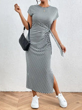 Striped Tie Waist Maxi Dress with Side Slit Maxi Dresses
