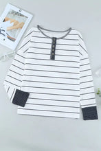 Striped Waffle Knit Henley Long Sleeve Top Woman T Shirts