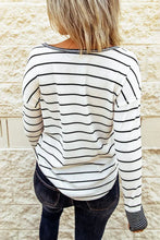 Striped Waffle Knit Henley Long Sleeve Top Woman T Shirts
