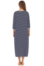 Striped Zip Up Lounge Dress with Pockets Sleeve Length Options Dresses