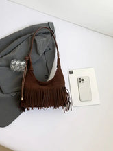 Suede Fringe Shoulder Bag Medium Brown or Black Shoulder Bags