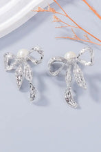 Synthetic Pearl and Silver Bow Jewelry Set with Necklace and Earrings Fashion Jewelry