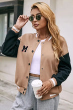 Tan and Black Varsity Jacket Long Sleeve Length for Women Woman Outerwear