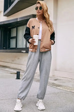 Tan and Black Varsity Jacket Long Sleeve Length for Women Woman Outerwear