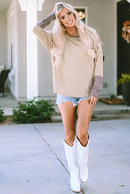 Tan and Gray Color Block Long Sleeve Length Round Neck Top for Women Woman T Shirts