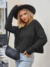 Tan Cable Knit Sweater with Round Neck and Regular Sleeve Length Sweater Pullovers