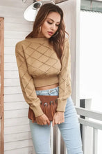 Tan Cropped Knit Sweater Long Sleeve Pullover for Women Sweater Pullovers