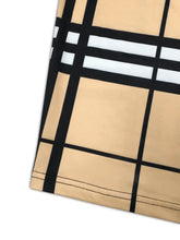 Tan Plaid Dress with Black Belt and Plaid Sleeves Evening Dresses