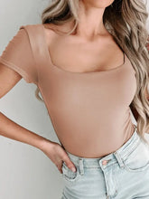 Tan Square Neck Stretch Bodysuit Woman Bodysuits