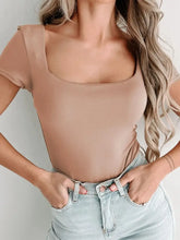 Tan Square Neck Stretch Bodysuit Woman Bodysuits