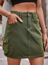 Tan Stretchy Cargo Mini Skirt with Pockets Army Green Woman Skirts