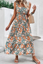 Floral Print Trimmed V Neck Tie Waist Sleeveless Dress Casual Dresses