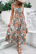 Floral Print Trimmed V Neck Tie Waist Sleeveless Dress Floral Casual Dresses