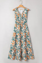 Floral Print Trimmed V Neck Tie Waist Sleeveless Dress Casual Dresses