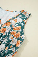 Floral Print Trimmed V Neck Tie Waist Sleeveless Dress Casual Dresses