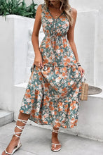 Floral Print Trimmed V Neck Tie Waist Sleeveless Dress Casual Dresses