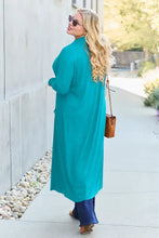 Teal Long Sleeve Cardigan for Women with Pockets Stretchy Rayon Blend Woman Outerwear