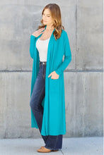 Teal Long Sleeve Cardigan for Women with Pockets Stretchy Rayon Blend Woman Outerwear