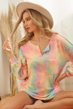 Tie Dye French Terry Top with Bubble Sleeves and Chest Pocket Woman T Shirts
