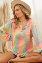 Tie Dye French Terry Top with Bubble Sleeves and Chest Pocket Woman T Shirts