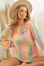 Tie Dye French Terry Top with Bubble Sleeves and Chest Pocket Woman T Shirts