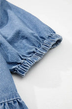 Tied Front Puff Sleeve Peplum Denim Shirt Woman Denim Tops