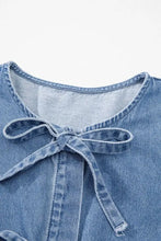 Tied Front Puff Sleeve Peplum Denim Shirt Woman Denim Tops