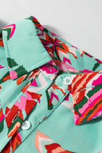 Turquoise Floral Button Down Mini Dress with Tie Waist Casual Dresses