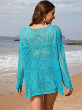 Turquoise Knit Beach Cover-Up for Women Semi-Sheer Mesh Sweater Swimwear Cover-Ups