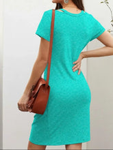 Turquoise V-Neck T-Shirt Dress with Twisted Knot Detail Casual Dresses