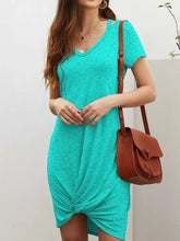 Turquoise V-Neck T-Shirt Dress with Twisted Knot Detail Turquoise Casual Dresses