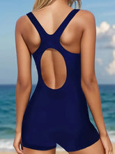 Two Tone Blue Cutout Swimsuit with Crisscross Chest Swimwear