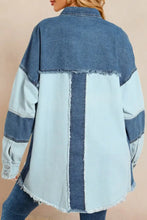 Two-Tone Denim Patchwork Jacket with Raw Hem and Fringe Woman Outerwear