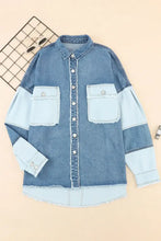 Two-Tone Denim Patchwork Jacket with Raw Hem and Fringe Woman Outerwear