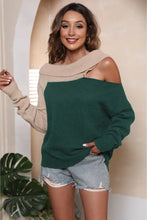 Two Tone Off Shoulder Sweater with Regular Sleeve Length Dark Green Sweater Pullovers