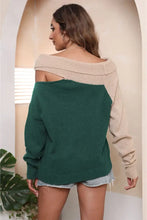 Two Tone Off Shoulder Sweater with Regular Sleeve Length Sweater Pullovers