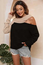 Two Tone Off Shoulder Sweater with Regular Sleeve Length Sweater Pullovers