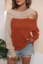 Two Tone Off Shoulder Sweater with Regular Sleeve Length Sweater Pullovers